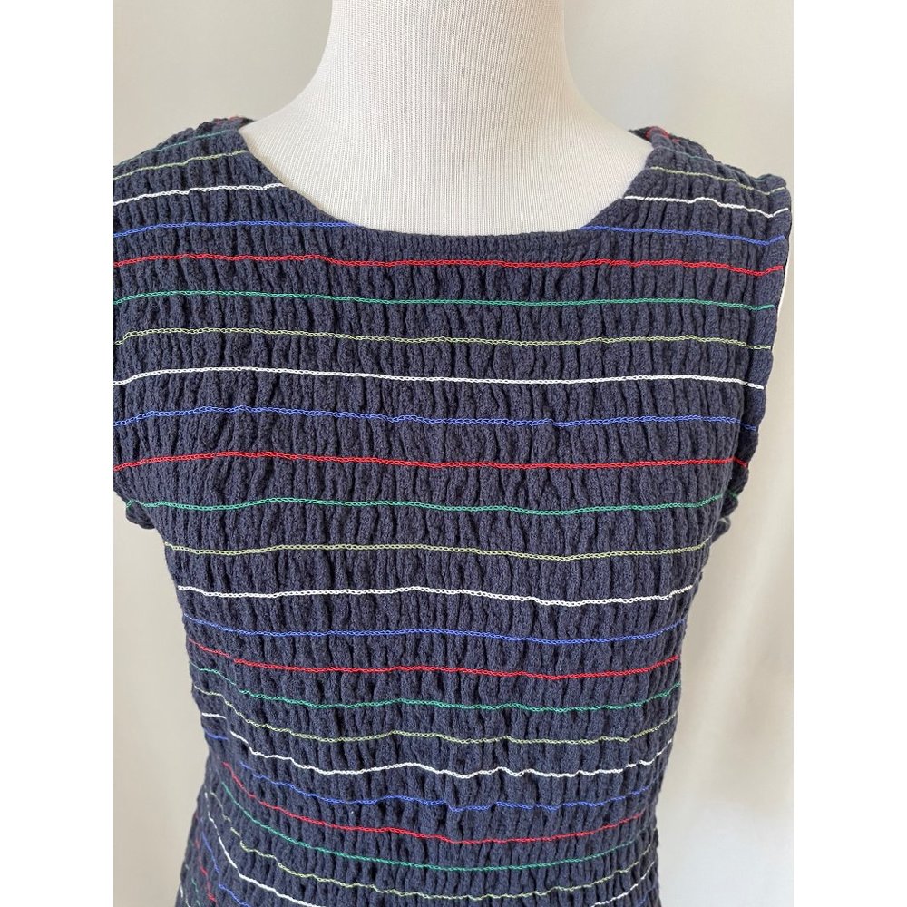 Christopher & Banks Blue Multi-Color Striped Crinkle Stretch Sleeveless/Tank Top - Picture 2 of 11